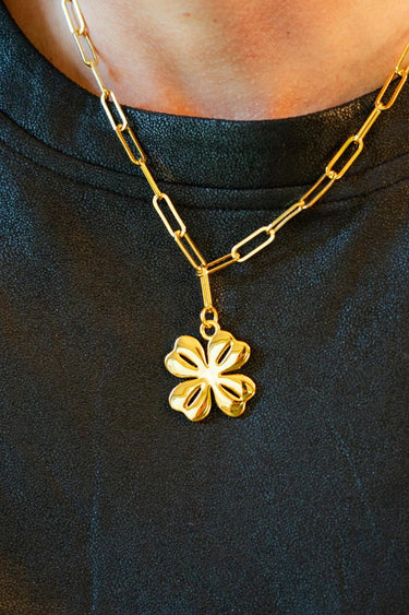 Lisi Lerch Gold Shamrock Charm Necklace with Paper Clip Chain - 18k Gold Plated