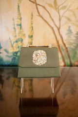 Lisi Lerch Green Faille Lulu with Gold Handle Handbag - Gold Charms