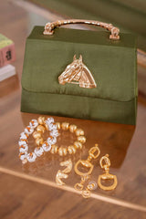 Lisi Lerch Green Faille Lulu with Gold Handle Handbag - Gold Charms