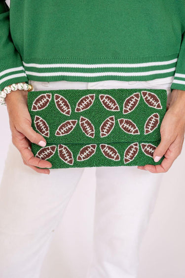 Lisi Lerch Green Football - Beaded Clutch