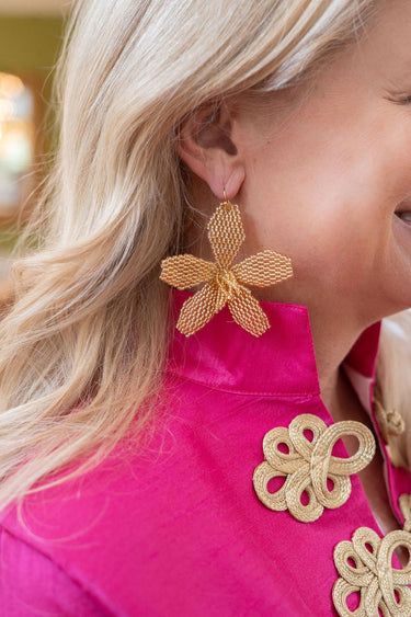 Lisi Lerch Gwen - Fabric Beaded Hook Back Flower Earrings - PreOrder March 2nd