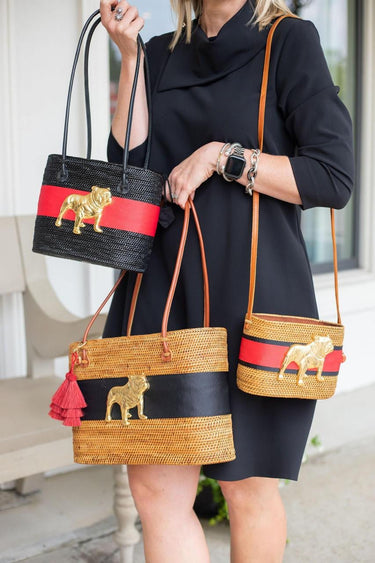Large Charlotte - Black Band - Gold Bulldog Charm - Red Triple HorseHair Tassel - Lisi Lerch