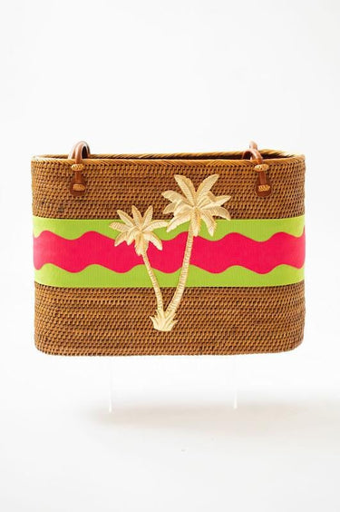 Large Charlotte - Key Lime/Hot Pink Ric Rac Layer with XL Palm Tree - Lisi Lerch