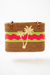 Large Charlotte - Key Lime/Hot Pink Ric Rac Layer with XL Palm Tree - Lisi Lerch