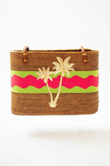 Large Charlotte - Key Lime/Hot Pink Ric Rac Layer with XL Palm Tree - Lisi Lerch