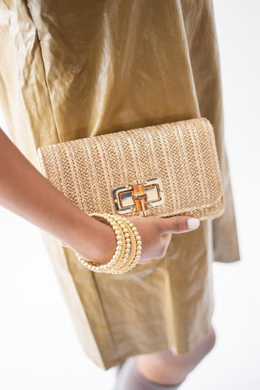 Lilly - Gold Woven Straw Clutch - Bamboo Toggle - Lisi Lerch