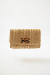 Lilly - Gold Woven Straw Clutch - Bamboo Toggle - Lisi Lerch
