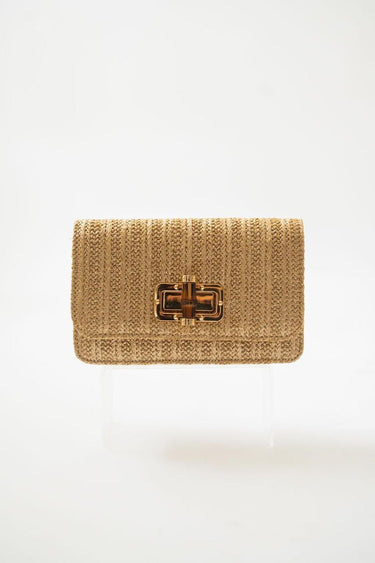 Lilly - Gold Woven Straw Clutch - Bamboo Toggle - Lisi Lerch