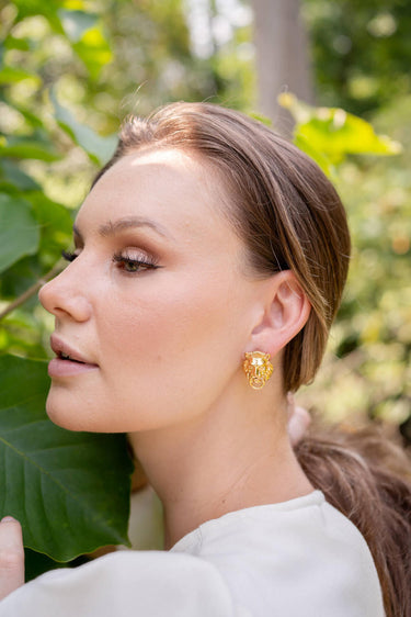 Lisi Lerch Lion Door Knocker Earrings in Gold Brass