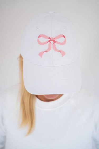 Needlepoint Baseball Hat - Pink Bow - Lisi Lerch