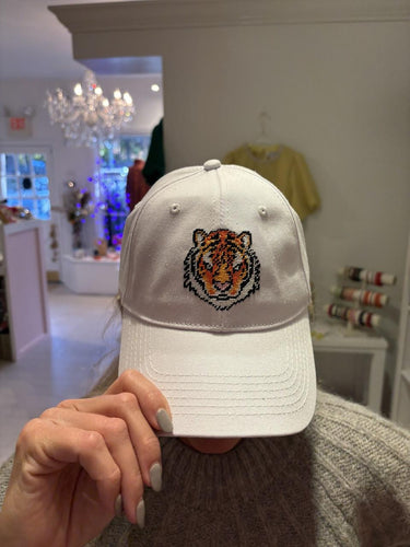 Lisi Lerch Needlepoint Baseball Hat - Tiger - White