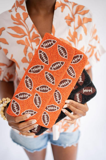 Lisi Lerch Orange Football - Beaded Clutch