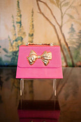 Lisi Lerch Pink Faille Lulu with Gold Handle Handbag - Gold Metal Bow