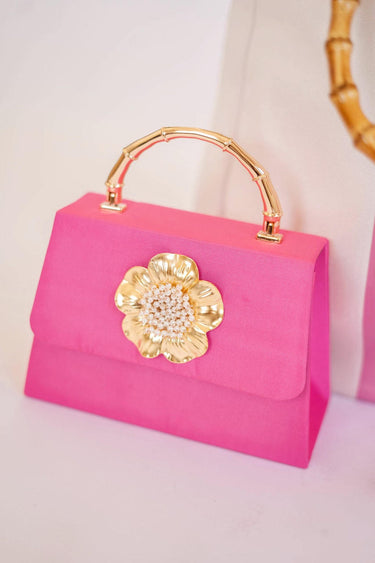 Lisi Lerch Pink Lulu with Gold Bamboo Handle - Poppy & Pearl Charm