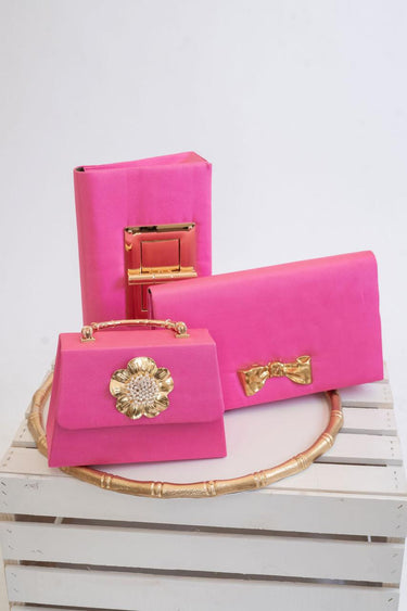 Lisi Lerch Pink Lulu with Gold Bamboo Handle - Poppy & Pearl Charm