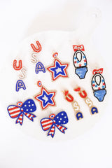 Lisi Lerch RED WHITE & BLUE - Beaded Bow Earrings