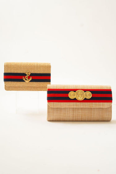 Lisi Lerch Ruby Straw Clutch -Navy & Red Stripe Band with Charm
