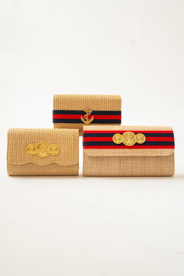 Lisi Lerch Ruby Straw Clutch -Navy & Red Stripe Band with Charm