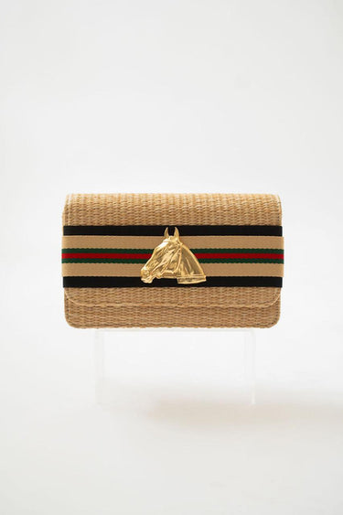 Ruby Straw Clutch - Black/Sand Layer - Gold Charm