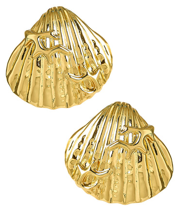 Cora Shell & Coral - Gold Stud - 18k Gold Plated