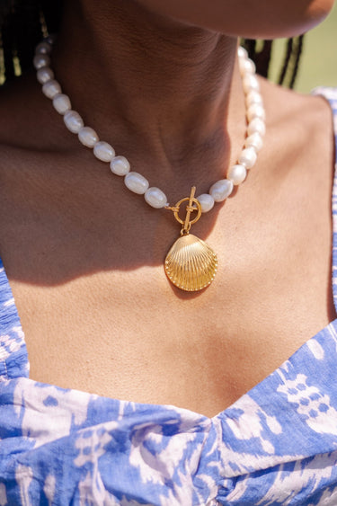 Louisa Gold Shell - Single Strand Freshwater Pearl Necklace - Lisi Lerch