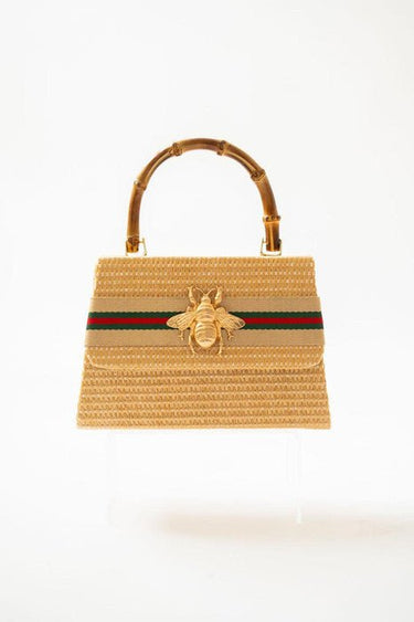 Lulu Straw Clutch - Sand Band - Gold Charm - Lisi Lerch