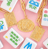 Mahjong Charm Tile Necklace - Paper Clip chain - 18k Gold Plated - Lisi Lerch