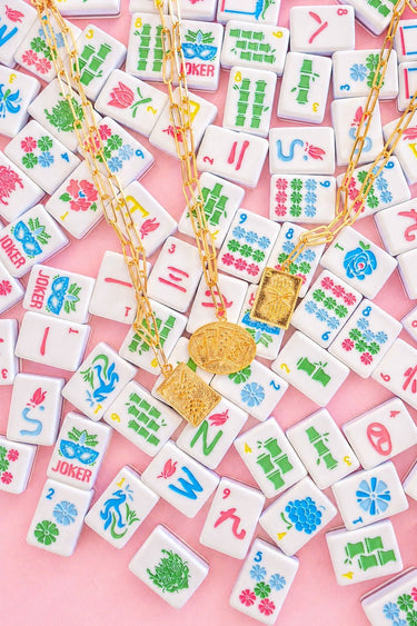 Mahjong Charm Tile Necklace - Paper Clip chain - 18k Gold Plated - Lisi Lerch