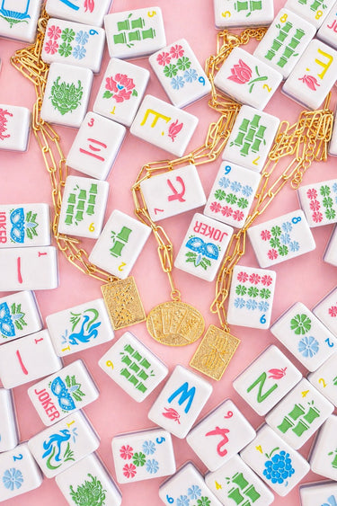 Mahjong Charm Tile Necklace - Paper Clip chain - 18k Gold Plated - Lisi Lerch