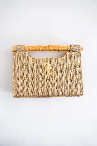 Mary Gold Straw Clutch - Bamboo Natural Handle - Lisi Lerch