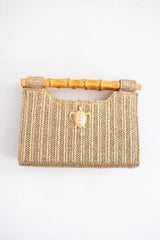 Mary Gold Straw Clutch - Bamboo Natural Handle - Lisi Lerch