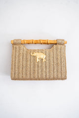 Mary Gold Straw Clutch - Bamboo Natural Handle - Lisi Lerch