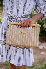 Mary Gold Straw Clutch - Bamboo Natural Handle - Lisi Lerch