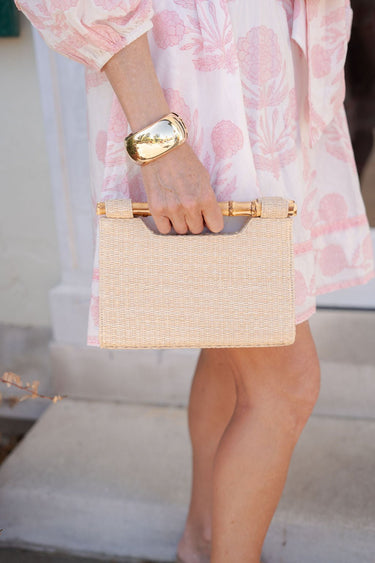 Mary Natural Straw Clutch - Bamboo Natural Handle - Lisi Lerch