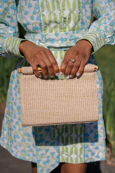 Mary Natural Straw Clutch - Bamboo Natural Handle - Lisi Lerch