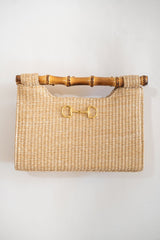 Mary Natural Straw Clutch - Bamboo Natural Handle - Lisi Lerch