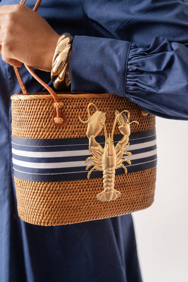 Medium Charlotte - Navy/Navy And White Stripe Layer with XL Lobster - Lisi Lerch