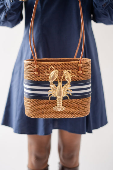 Medium Charlotte - Navy/Navy And White Stripe Layer with XL Lobster - Lisi Lerch