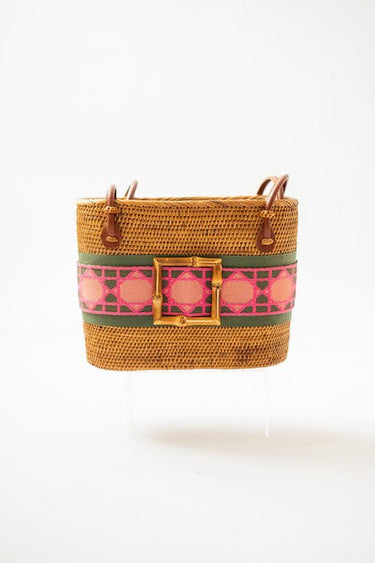 Medium Charlotte - Sage/Pink Shanghai Layer with Bamboo Buckle - Lisi Lerch