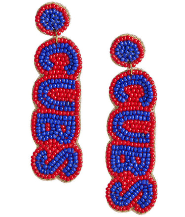 MLB Beaded Word Drop - Fabric Backed Earrings - Lisi Lerch