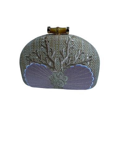 Natural Straw with Shell/Coral Embroidered Clutch- Sample Sale- Final Sale - Lisi Lerch