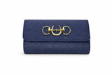 Navy Avery Clutch Straw - Gold Charms - Lisi Lerch