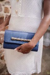 Navy Avery Clutch Straw - Gold Charms - Lisi Lerch