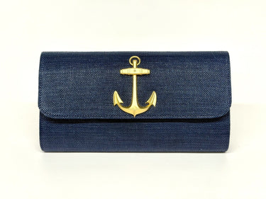 Navy Avery Clutch Straw - Gold Charms - Lisi Lerch