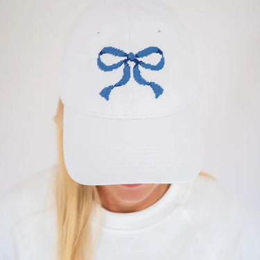 Needlepoint Baseball Hat - Blue Bow - Lisi Lerch