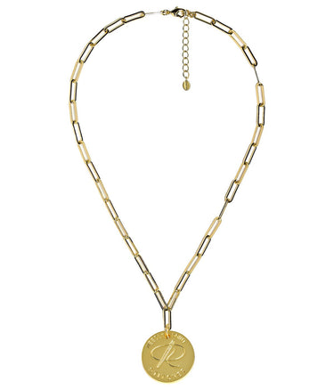 Needlepoint Necklace with Paper Clip Chain - Gold 18k Plated - Lisi Lerch