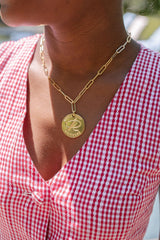 Needlepoint Necklace with Paper Clip Chain - Gold 18k Plated - Lisi Lerch