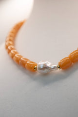 Orange Quartz & Pearl Beaded Necklace - Sample Sale- FINAL SALE - Lisi Lerch