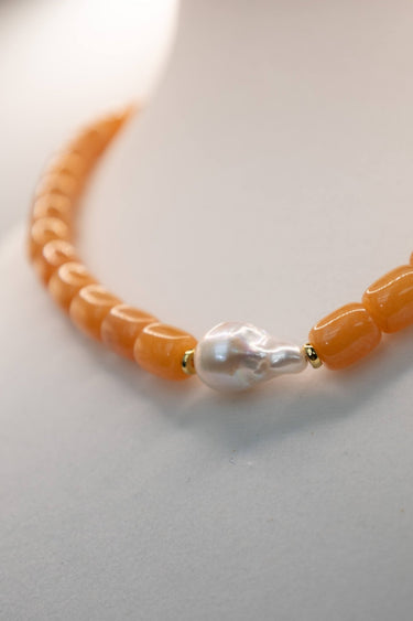 Orange Quartz & Pearl Beaded Necklace - Sample Sale- FINAL SALE - Lisi Lerch