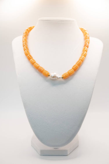 Orange Quartz & Pearl Beaded Necklace - Sample Sale- FINAL SALE - Lisi Lerch